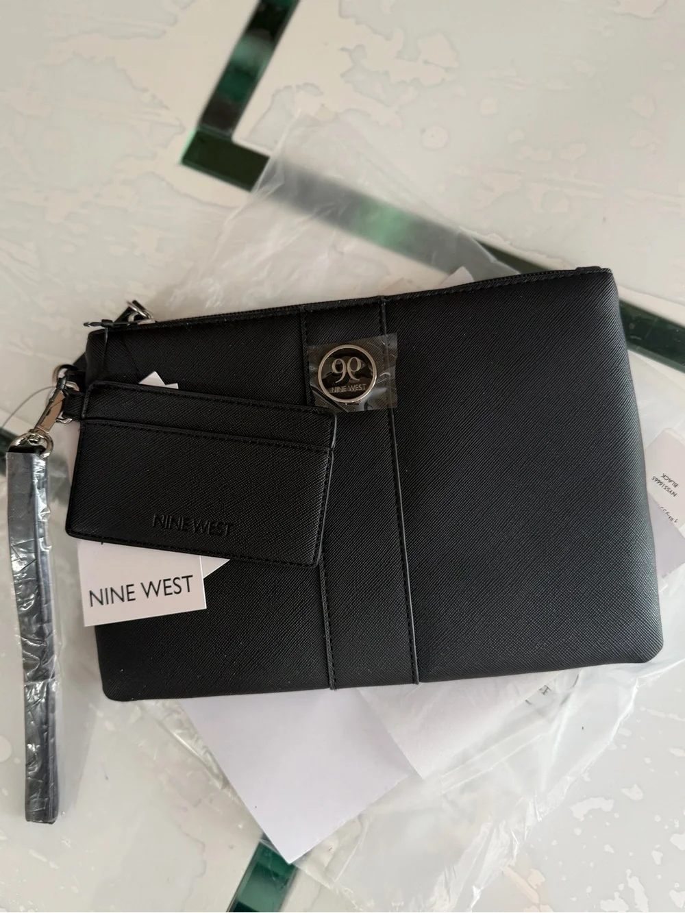 Nine West Black Saffiano Wristlet with Card Holder